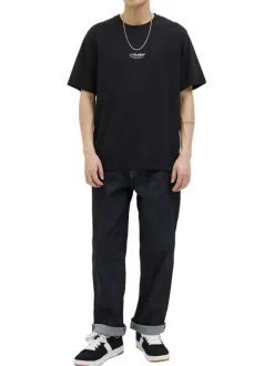 T-shirt en coton noir uni avec une coupe droite et un col rond