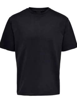 T-shirt en coton noir uni avec une coupe droite et un col rond