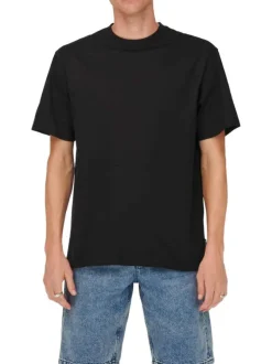 T-shirt en coton noir uni avec une coupe droite et un col rond