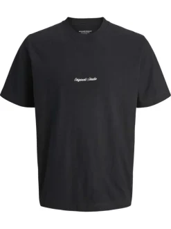 T-shirt en coton noir uni avec une coupe droite et un col rond