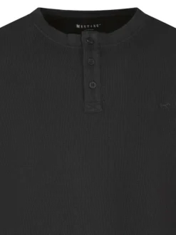 T-shirt en coton noir uni avec une coupe droite et un col tunisien