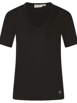 T-shirt en coton noir uni avec une coupe droite et un patch iconique