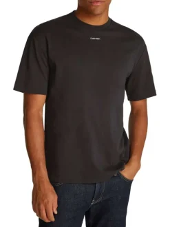T-shirt en coton noir uni avec une coupe oversize et un col rond