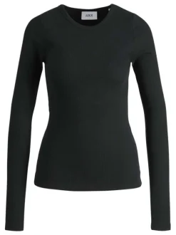 T-shirt en coton noir uni avec une coupe près du corps et un col rond