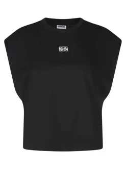 T-shirt en coton noir uni avec une droite à col rond et logo iconique
