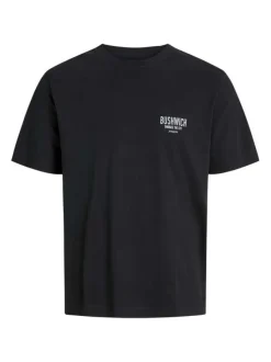 T-shirt en coton noir uni avec un imprimé urbain et un col rond