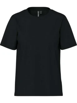 T-shirt en coton noir uni basic à col rond avec une coupe droite