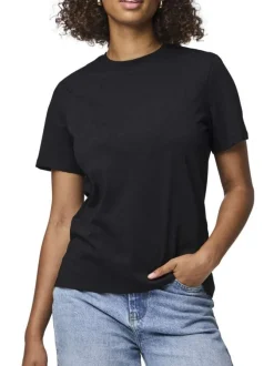 T-shirt en coton noir uni basic à col rond avec une coupe droite