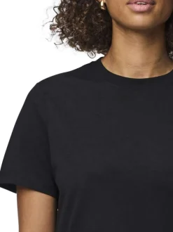 T-shirt en coton noir uni basic à col rond avec une coupe droite