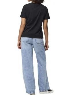 T-shirt en coton noir uni basic à col rond avec une coupe droite
