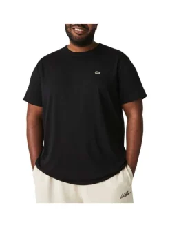 T-shirt en coton noir uni coupe droite avec un col rond et logo brodé