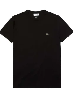 T-shirt en coton noir uni coupe droite avec un col rond et logo brodé