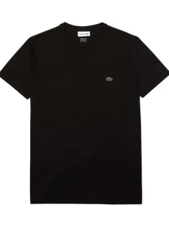 T-shirt en coton noir uni coupe droite avec un col rond et logo brodé