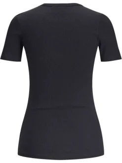 T-shirt en coton noir uni coupe droite avec un col rond et proche du corps
