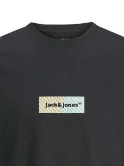 T-shirt en coton noir uni à coupe droite avec un petit imprimé rectangle