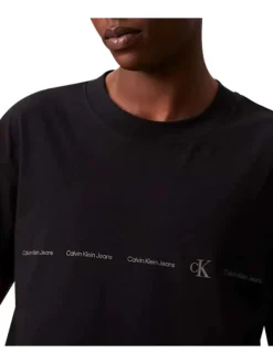 T-shirt en coton noir uni coupe droite à col rond avec imprimé nom de la marque