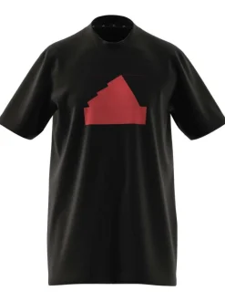 T-shirt en coton noir uni à coupe droite et un large logo rouge débossé