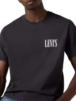 T-shirt en coton noir uni à coupe légèrement oversize avec le nom de la marque
