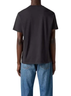 T-shirt en coton noir uni à coupe légèrement oversize avec le nom de la marque