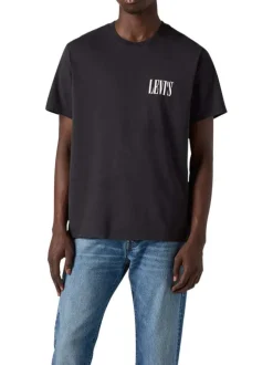 T-shirt en coton noir uni à coupe légèrement oversize avec le nom de la marque