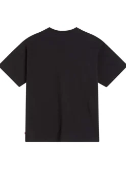 T-shirt en coton noir uni droit à col rond avec étiquette de la marque