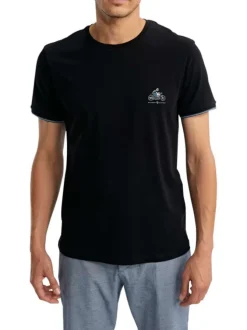 T-shirt en coton noir uni pourvu d'un col rond et de manches courtes