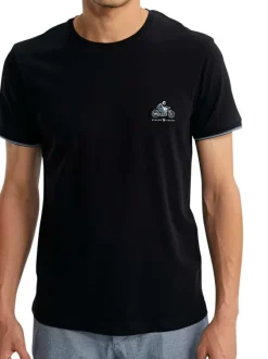 T-shirt en coton noir uni pourvu d'un col rond et de manches courtes