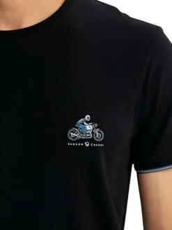 T-shirt en coton noir uni pourvu d'un col rond et de manches courtes
