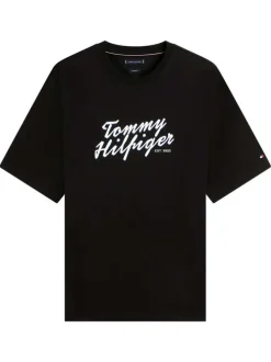 T-shirt en coton noir uni pourvu d'un col rond et de manches courtes