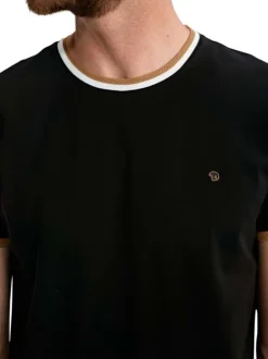 T-shirt en coton noir uni pourvu d'une coupe droite et d'un col rond