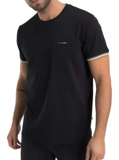 T-shirt en coton noir uni pourvu d'une coupe droite et d'un col rond