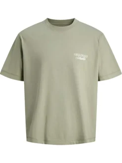T-shirt en coton olive imprimé à coupe droite pourvu d'un col rond