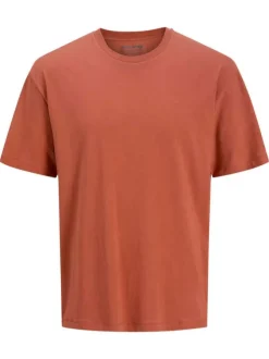 T-shirt en coton orange avec imprimé japonais au dos, coupe droite et col rond