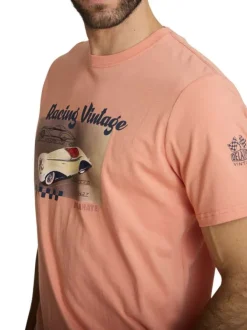 T-shirt en coton orange à coupe droite orné d'un imprimé de voiture