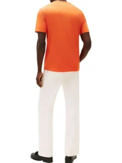 T-shirt en coton orange à coupe droite pourvu de manches courtes