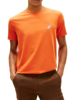 T-shirt en coton orange à coupe droite pourvu de manches courtes