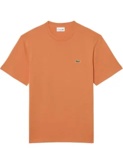 T-shirt en coton orange à coupe droite pourvu d'un col rond côtelé