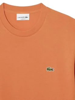 T-shirt en coton orange à coupe droite pourvu d'un col rond côtelé