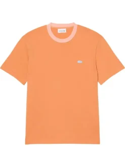 T-shirt en coton orange à coupe droite pourvu d'un col rond côtelé