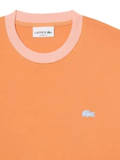 T-shirt en coton orange à coupe droite pourvu d'un col rond côtelé