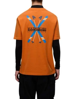 T-shirt en coton orange à logo imprimé avec une coupe droite et un col rond