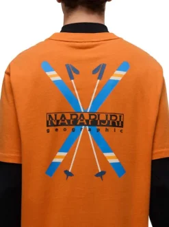 T-shirt en coton orange à logo imprimé avec une coupe droite et un col rond