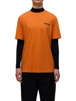 T-shirt en coton orange à logo imprimé avec une coupe droite et un col rond
