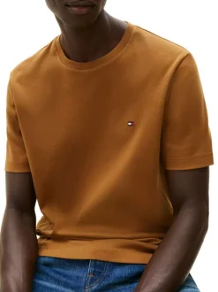 T-shirt en coton orange pourvu d'un col rond et de manches courtes