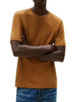 T-shirt en coton orange pourvu d'un col rond et de manches courtes