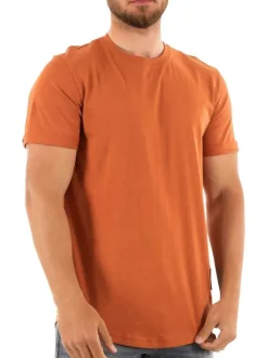 T-shirt en coton orange uni avec patch d'authentification cousu