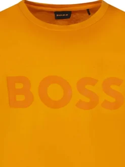 T-shirt en coton orange uni avec une coupe droite et un col rond
