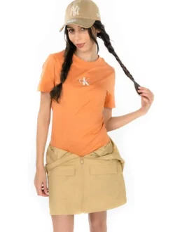 T-shirt en coton orange uni avec une coupe droite et un col rond