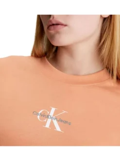 T-shirt en coton orange uni avec une coupe droite et un col rond