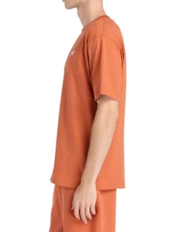 T-shirt en coton orange uni avec une coupe droite et un col rond